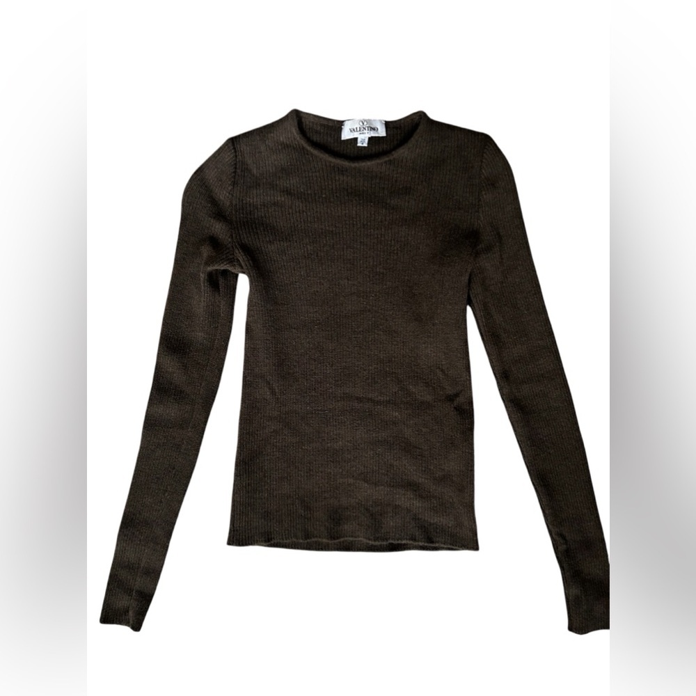 Vintage Valentino Chocolate Brown Ribbed 100% Wool Made in Italy Jumper